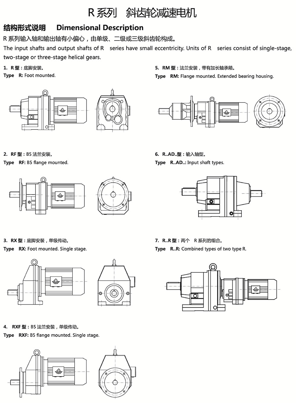 R系列斜齒輪減速電機結構形式說(shuō)明