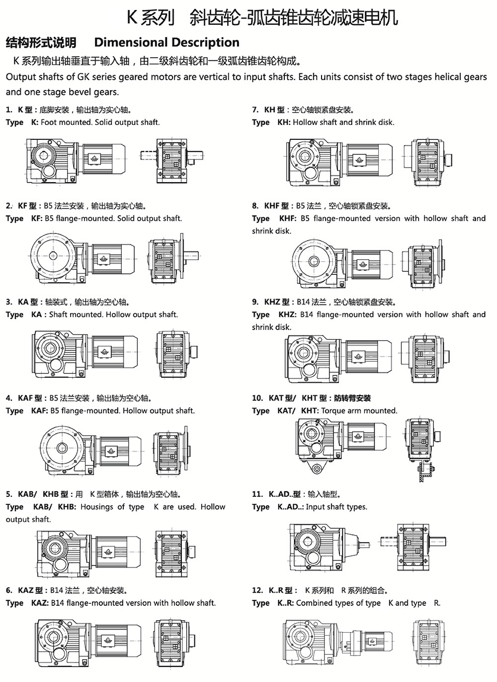 K系列斜齒輪-弧齒錐齒輪減速電機結構形式說(shuō)明