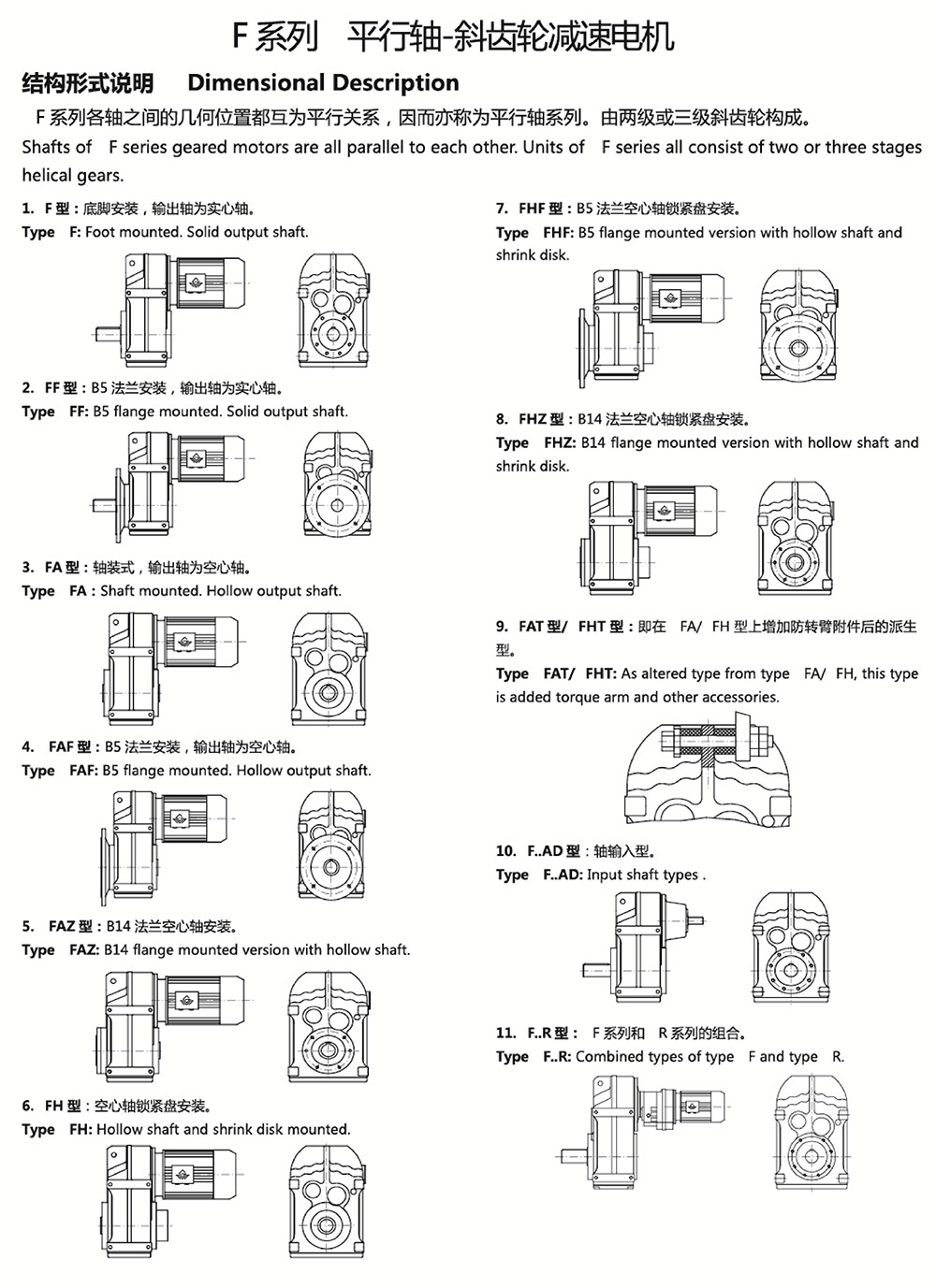 F系列平行軸斜齒輪減速電機結構形式說(shuō)明